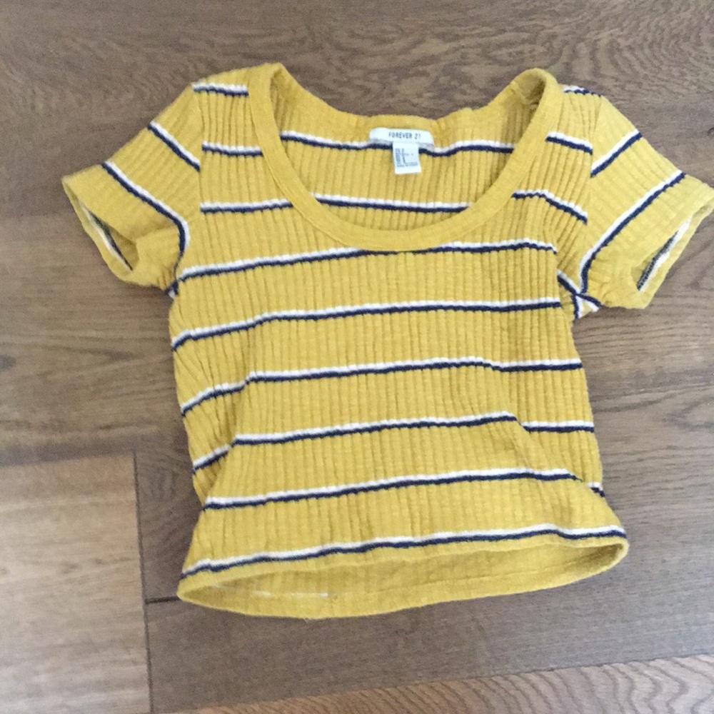 Yellow white and black small forever 21 crop top